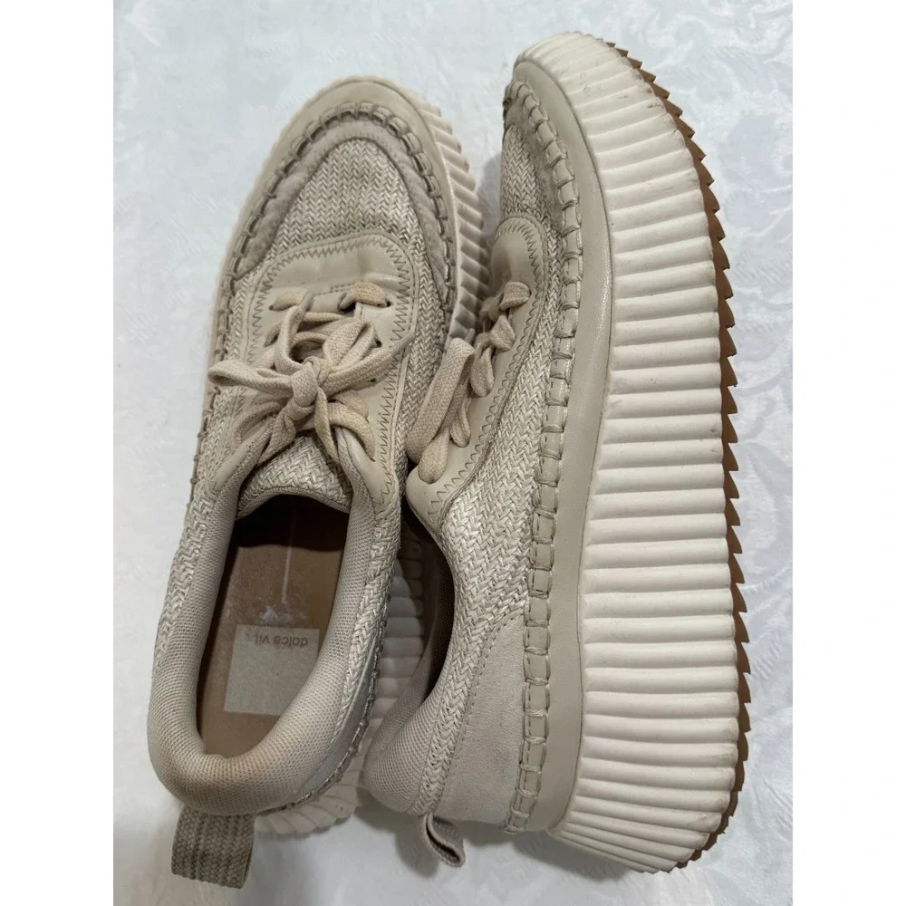Dolce Vita Platform Sneakers Women 7.5 Beige Woven Chunky Casual Lace Up